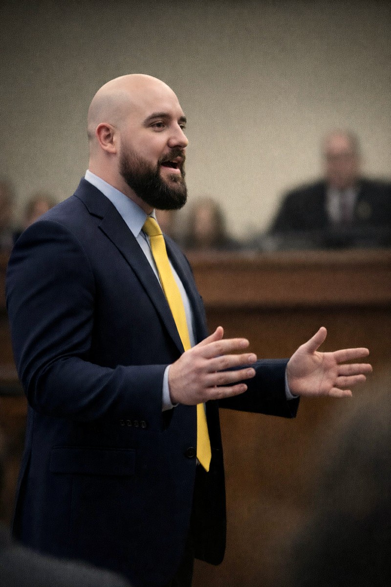 Jordan McCrea arguing a case in an Idaho courtroom